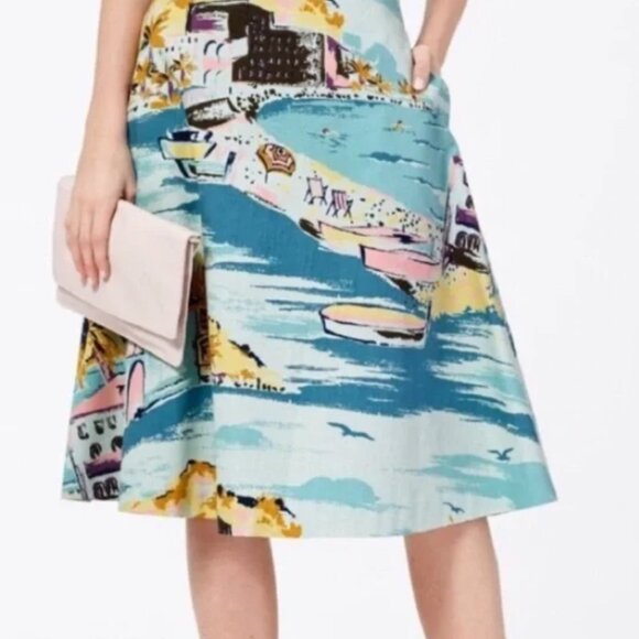 BODEN Nancy RIVIERA Blue Print A Line Cotton SKIRT SIze US 10 UK 14 Knee Length - Picture 2 of 7